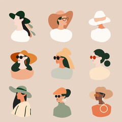 Stylish Women in Hats — Minimalist Flat Illustrations