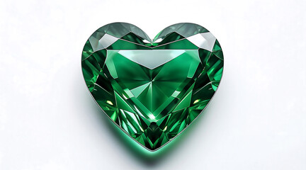Fototapeta premium Green Heart Shaped Diamond on a White Background
