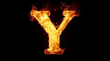 Fiery letter Y, dark background, abstract design, alphabet concept