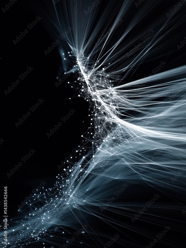 Poster Glowing Neural Network Threads Illuminated Against a Clean Black Background Showcasing Intricate Connections and Vibrant Energy