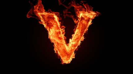 Fototapeta premium Fiery letter V, burning, dark background, abstract design, graphic art