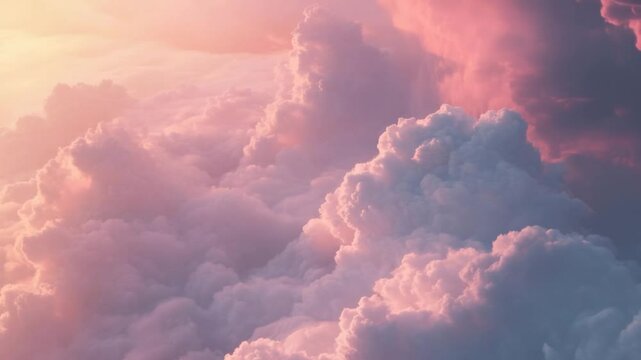 Fluffy pink clouds, ethereal, representing dreams and imagination, with copy space