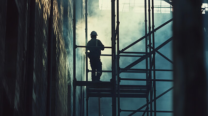 Construction Worker on Scaffolding