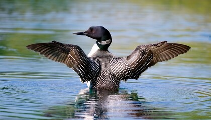 common loon displaying with wings outstretched
