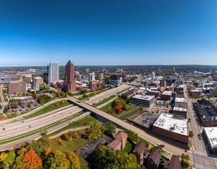 panoramic aerial view of youngstown ohio urban landscape with city architecture and highways under a clear sky