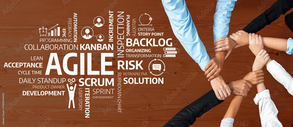 Aufkleber a group of diverse professionals collaborating on agile project management principles, focusing on s