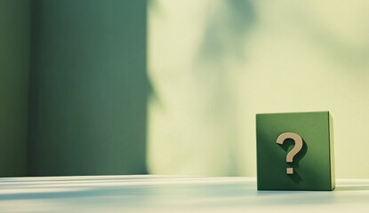 Green question mark cube on a white surface