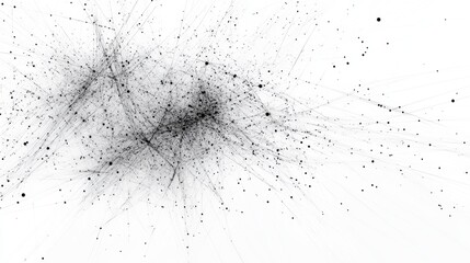 Abstract network connection visualization; intricate web of lines and dots on white background.