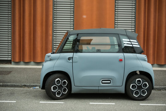 Wittenheim - France - 26 april 2025 - Profile view of blue Citroen Ami, the famous french electric car without driving licence parked in the street