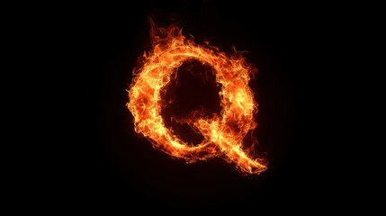 Fiery letter Q, dark background, alphabet fire, design element