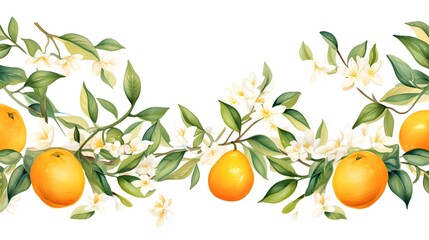 Citrus Tree Branches with Leaves and Flowers Frame - Natural Botanical Border Design