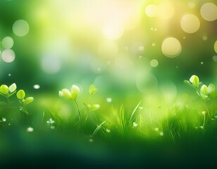 Obraz premium green spring summer background abstract banner sunny blurred bokeh lights