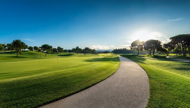 lush macadam pathway by a golf course a scenic journey through green luxury and recreation