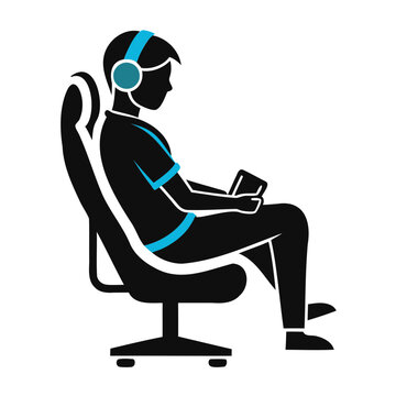 gamer sitting chair headphones tablet clip art preview