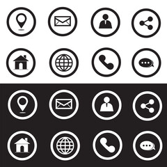 Collection of Contact and Communication Icons in Black and White