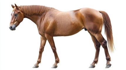 Obraz premium Graceful brown horse standing in natural setting animal photography outdoor side view equine beauty