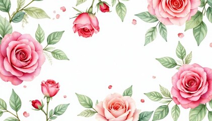 Delicate watercolor roses & leaves, repeating floral pattern , rose pattern, fabric