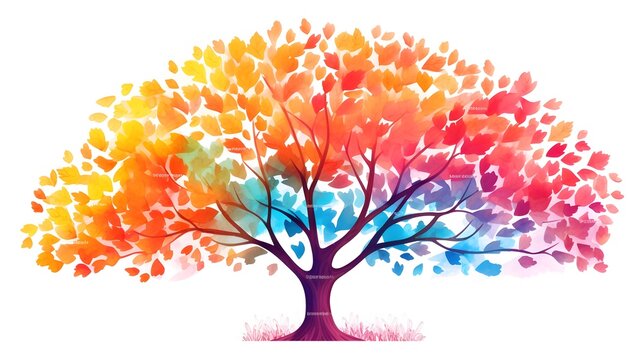 Watercolor hand drawn doodle tree illustration for graduation event invitations