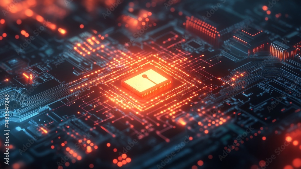 Poster digital circuitry action technology lab visual art high-tech environment aerial view innovation conc