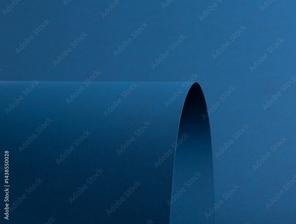 Poster blue paper texture with premium ocean blue and cobalt tones, smooth matte surface with curved folds,