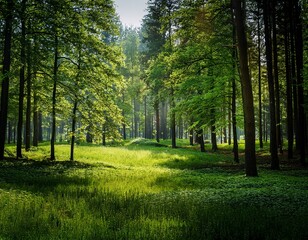 a forest edge with green trees in summe