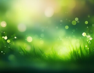 Obraz premium spring background abstract banner green blurred bokeh lights panorama header