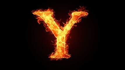 Fiery letter Y, burning alphabet, dark background, graphic design element