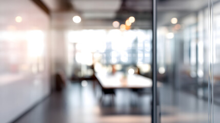 Fototapeta premium Blurry office interior with subtle door view modern workspace professional environment soft focus