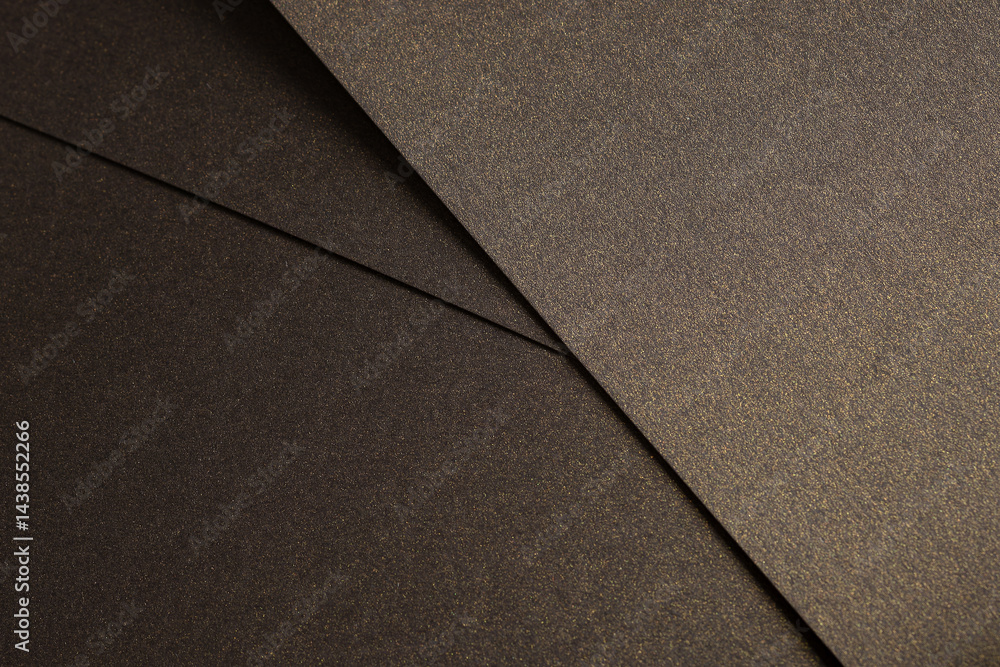 Poster Brown paper texture with antique gold and dark gold tones, geometric lines and layered design, luxurious glossy surface with shimmer and glitter, sleek minimalistic backdrop with rich contrast..