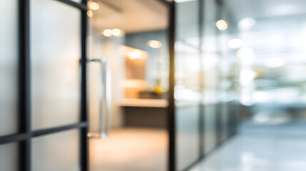 Dynamic office space with blurred background and doorway modern workplace bright ambiance
