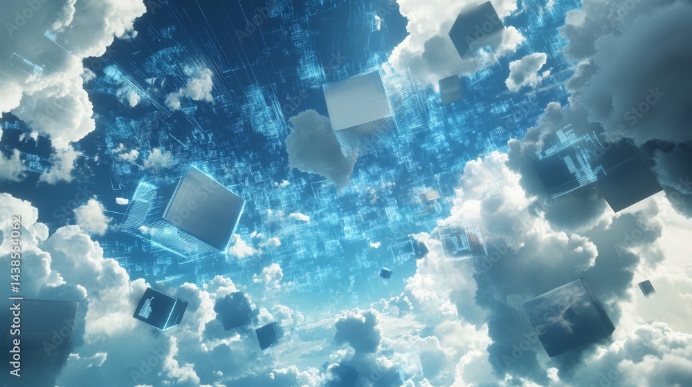 Poster cloud computing innovations digital sky abstract visualization futuristic environment aerial perspec