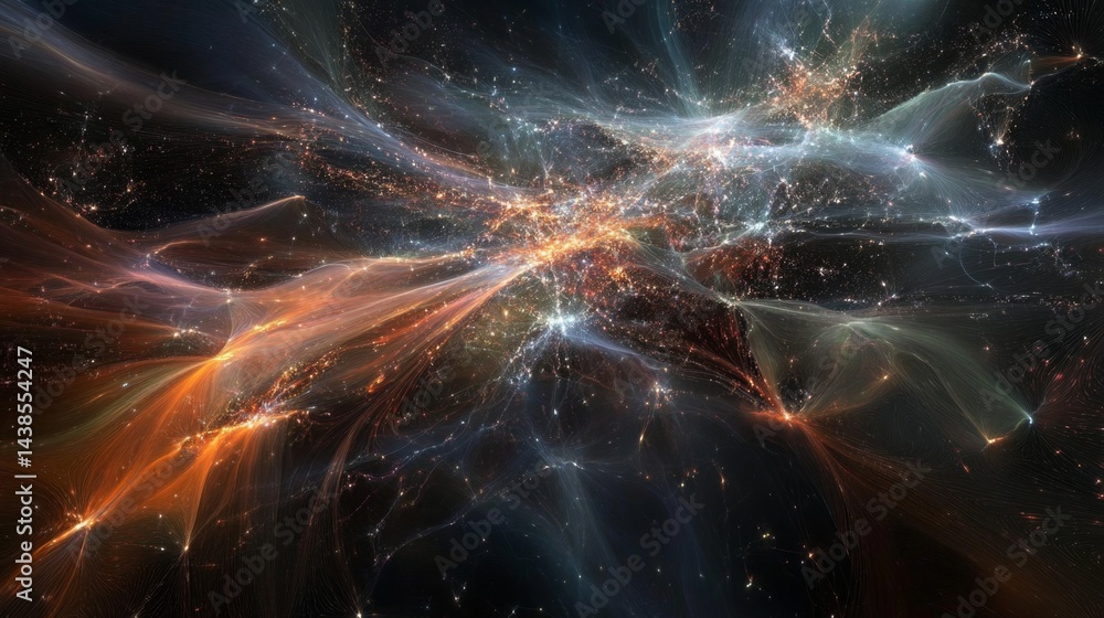 Poster cosmic collision stellar events in the universe abstract art digital visualization space panoramic v