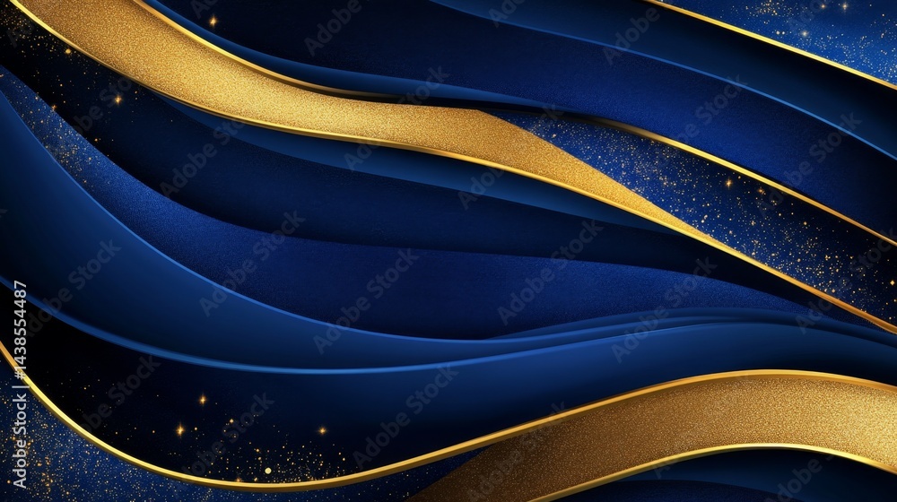 Poster elegant gold and navy waves abstract background digital art smooth texture modern design visual conc