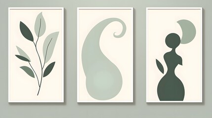 Abstract Posters in Modern Sage Green Colors - Creative Design Elements Set for Graphic Projects