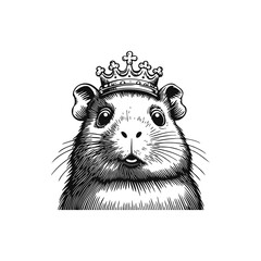 Royal Guinea Pig with Crown. Fluffy guinea pig with a sweet expression for coloring books, pet-themed designs, and creative projects