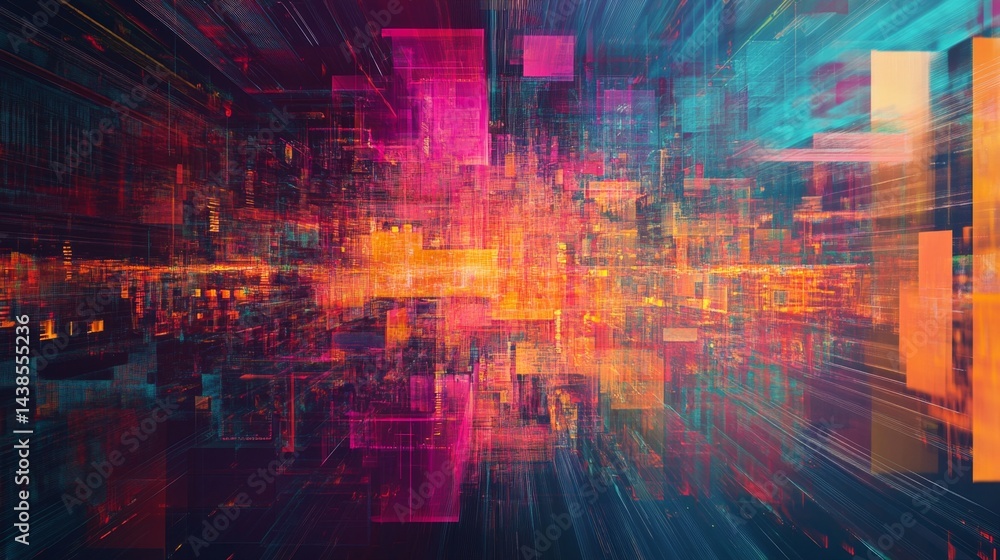 Poster vibrant digital transformation process virtual space abstract art futuristic environment dynamic per