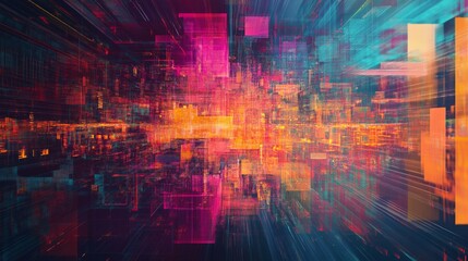 Fototapeta premium Vibrant digital transformation process virtual space abstract art futuristic environment dynamic perspective technology innovation