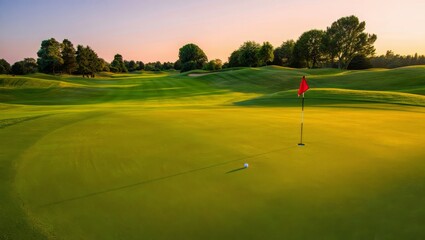 Fototapeta premium Serene Golf Course Landscape at Golden Hour, AI Generated