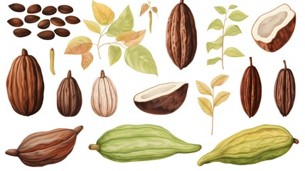 High-quality image of fresh tropical cocoa pods, leaves, and beans for commercial use