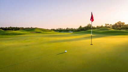 Obraz premium Serene Golf Course Landscape at Golden Hour, AI Generated