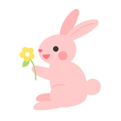 Obraz premium 花を持ったうさぎのイラスト