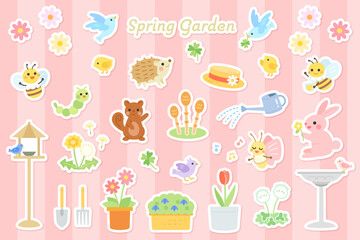 春のイラスト素材セット　シール風　かわいい © コン
