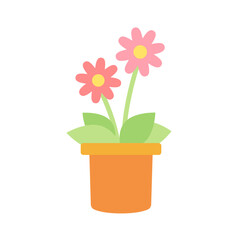 ガーベラの鉢植えのイラスト　植木鉢