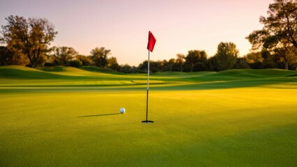 Obraz premium Serene Golf Course Landscape at Golden Hour, AI Generated