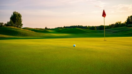 Obraz premium Serene Golf Course Landscape at Golden Hour, AI Generated