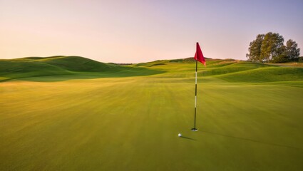 Obraz premium Serene Golf Course Landscape at Golden Hour, AI Generated