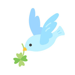 クローバーをくわえた小鳥のイラスト