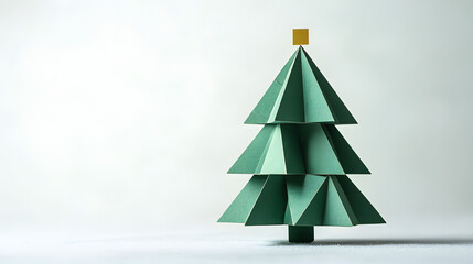 Obraz premium christmas, tree, card, xmas, holiday, decoration, celebration, design, vector, paper, new, illustration, year, winter, greeting, merry, season, star, christmas tree, green, origami, shape, symbol, wal