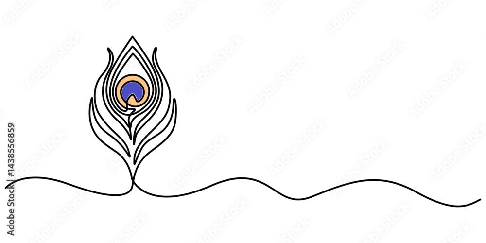 Poster continuous one line drawing of peacock feather. peacock feather single line vector illustration. edi
