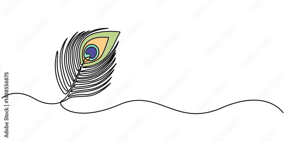 Poster continuous one line drawing of peacock feather. peacock feather single line vector illustration. edi